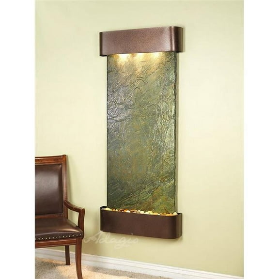 Inspiration Falls Round Copper Vein Green Natural Slate Wall Fountain