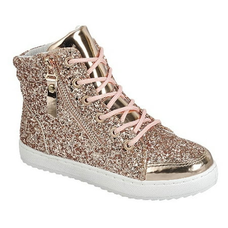 Link FP55 Girl's Glitter Lace Up White Sole Ankle High Top Street