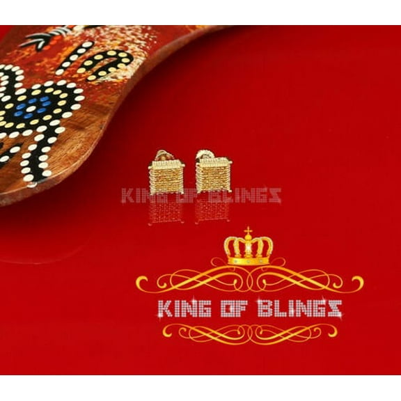 King of Bling's 0.15ct Yellow Diamond 925 Sterling Silver Stud Women's/ Men's Square Earrings