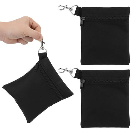 HONMEET 3-Pack Golf Tee Pouch Organizer Set in Black Oxford Cloth with Zipper Closure and Lobster Clip for Golf Accessories