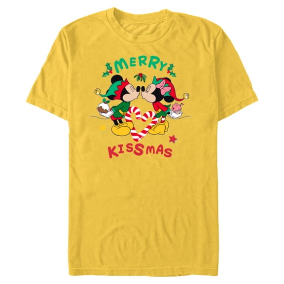 Disney Mickey and Minnie Mouse Christmas Love Merry Kissmas - Short Sleeve Blended T-Shirt for Adults - Customized-Yellow