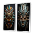 thumbnail image 3 of Designart "Tribal Mask African Bamileke" African Tribal Framed Wall Art Set Of 2 - Teal People Gallery Wall Frame Set For Home Decor, 3 of 7