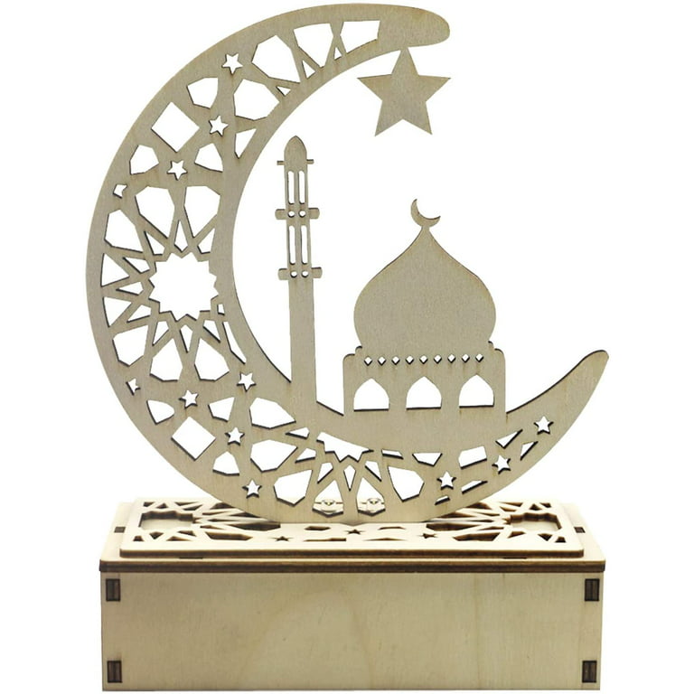Ramadan Lantern, Eid Mubarak Ramadan Led Wooden Lamp , Muslim Ramadan  Festival Decoration Star Lanterns, Crescent Night Light For Muslim Islam  Eid