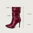 thumbnail image 5 of KIJBLAE Women's Pointed Toe Stilettos Heel Ankle Boots Slouchy Faux Leather Mid Calf Boots Chunky Heel Dress Boots Fall Winter Shoes Wine 40, 5 of 5