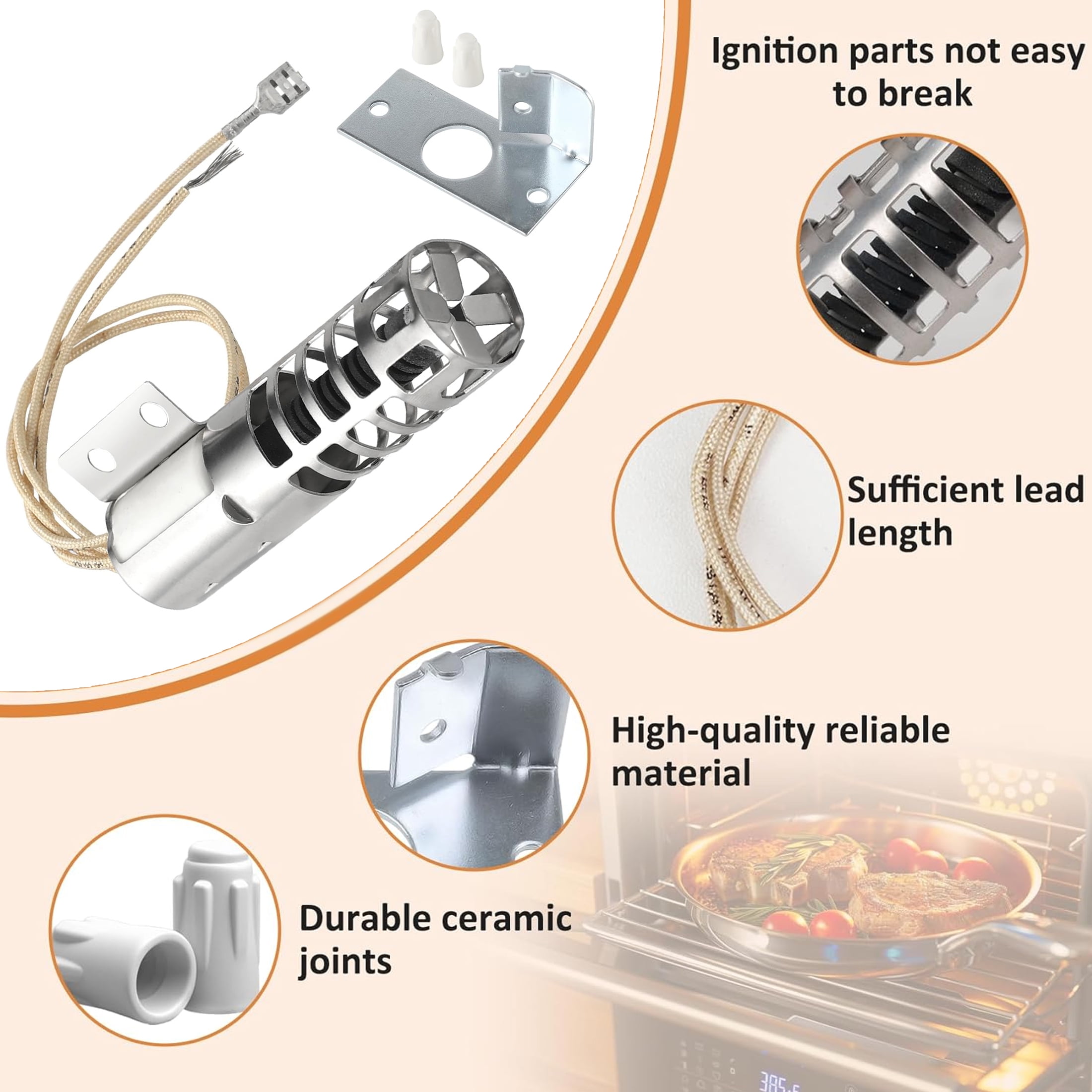 WB2X9154 Oven Igniter Compatible with GE Round Gas Range Igniter Replacement Parts, Replace WB13K10027 WB13K3 PS243425 AP2014008 GR403 (120V,2.5-3.0 a)
