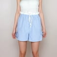 thumbnail image 4 of Women's Striped High Waist Shorts with Ruffle Paperbag Waistband Adjustable Drawstring and Side Bow Details - Blue, Small, 4 of 7