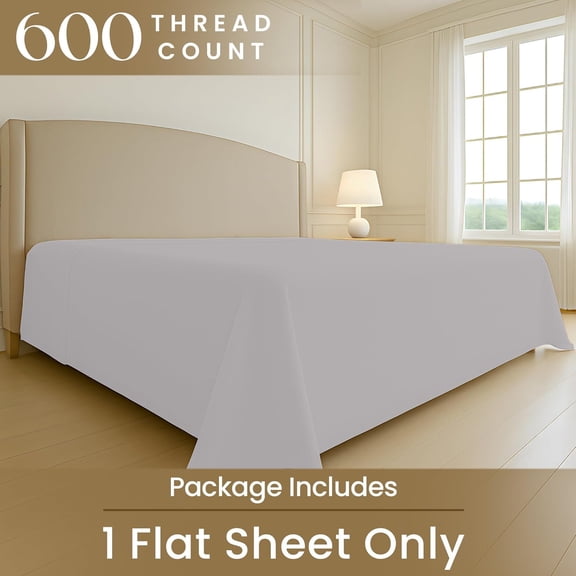SGI Bedding 132" W x 120" L 1Pc Alaskan King Flat Sheet Only - 600 Thread Count -  Egyptian Cotton Soft Breathable Luxury Oversized Sheets, for Extra Large Beds - Silver