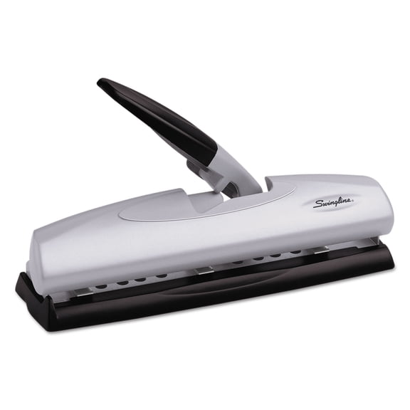 Swingline® 20-Sheet Light-Touch Desktop Two-to-Seven-Hole Punch, 9/32" Holes, Metal, Silver/Black