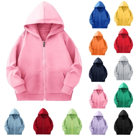 Ashirexll Girls Hoodies Zip Up Hoodie Children Solid Color Long Sleeve Casual Casual and Sports Hooded Blouse Zipper Pocket Hooded Sweatshirt for Kids