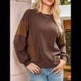 thumbnail image 4 of Sudadera Informal de Gran Tamaño para Mujer, Cuello Redondo, Bloques de Color, Holgada, Tipo Jersey. Café XL, 4 of 8
