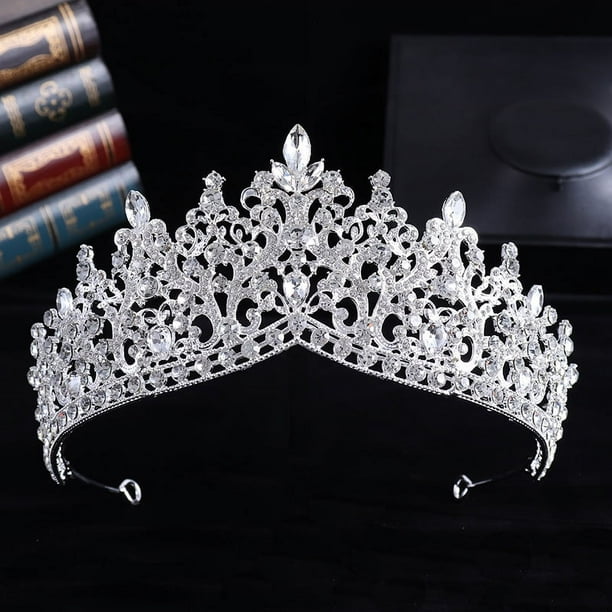 Nvzi Tiara para novia, diadema de princesa, corona nupcial, joyería para el cabello con diamantes de imitación de cristal, decoración para cumpleaños, graduación, fiesta de disfraces (blanco)