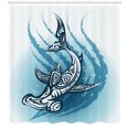 thumbnail image 3 of Ambesonne Shark Shower Curtain, Hammerhead Fish Ornate, 69"Wx84"L, Dark Petrol Blue White, 3 of 3