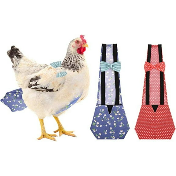 SUTENG 2 Pcs Pet Diapers, Washable Reusable Diapers for Chickens, Ducks, Goose and Poultry, Prevent Soiling (Blue, Red)
