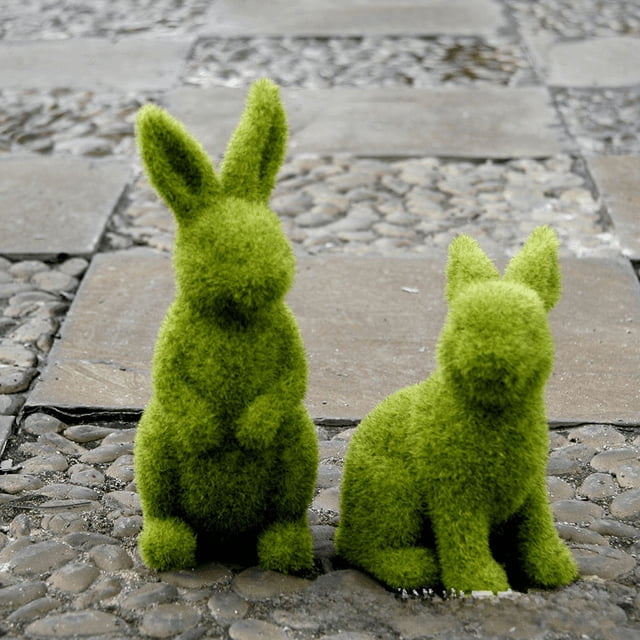 Adornos de Pascua para exteriores con césped para jardín, patio, casa, conejo de resina de estilo europeo