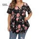 thumbnail image 1 of Camisa de mujer Camiseta de manga corta con estampado floral Blusa con cuello en V, Negro, 5XL Jumpingount AP002466-08, 1 of 4