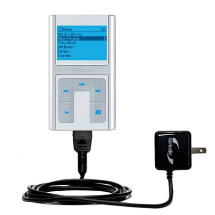 Gomadic Intelligent Compact AC Home Wall Charger suitable for the Creative Zen Sleek - High output power with a convenient, foldable plug design - Use