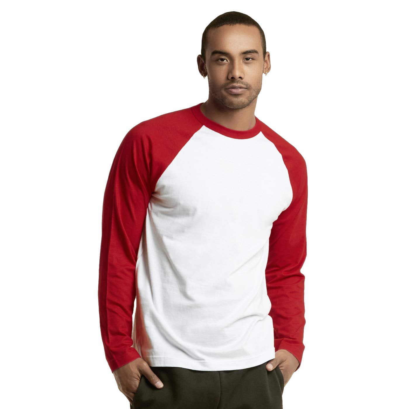 DailyWear Mens Casual Long Sleeve Plain Baseball Shirts RED/White, Medium - Walmart.com