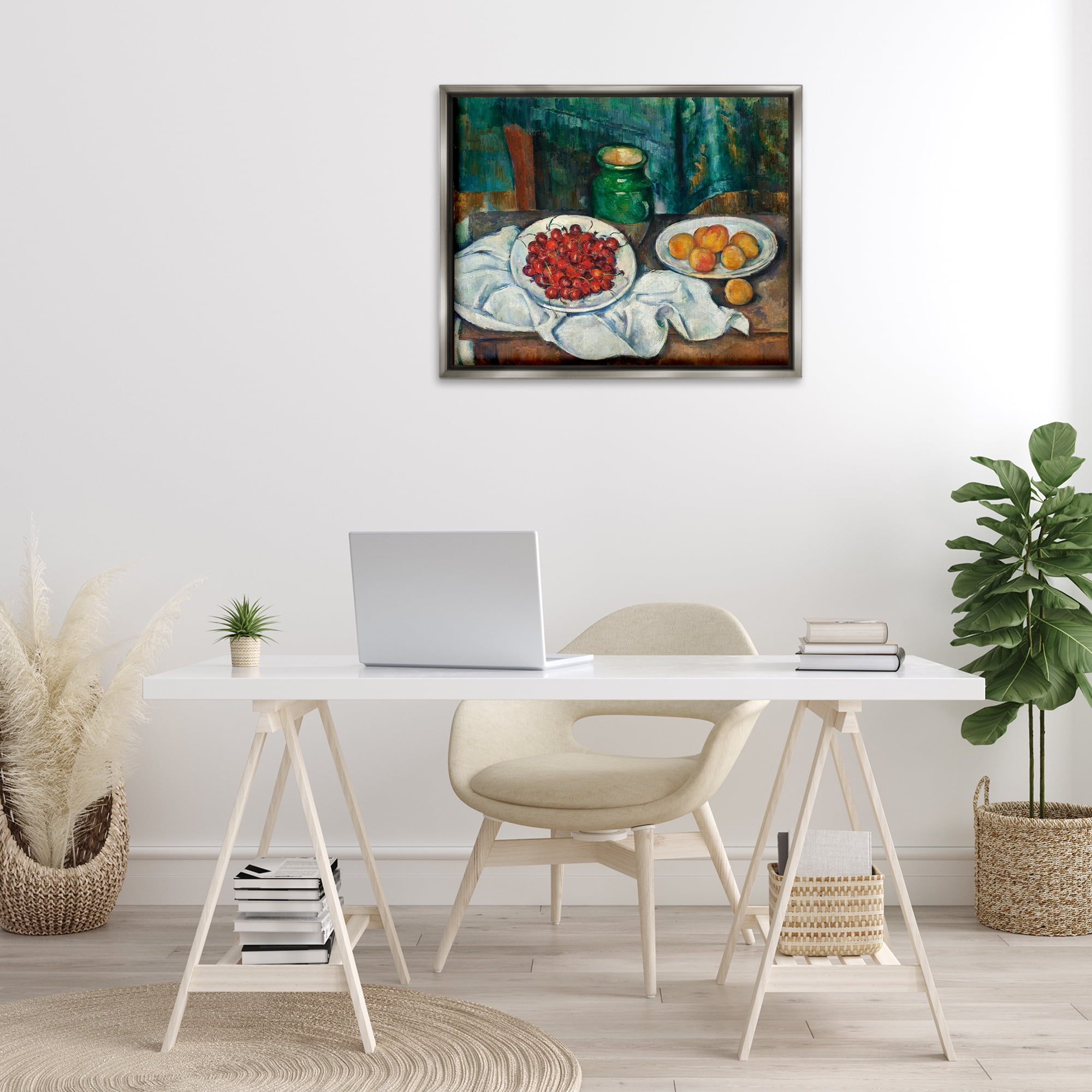 Stupell Industries Classical Fruit Still Life Food & Beverage Painting Gray Floater Framed Canvas Art Print Wall Art, 31 x 25