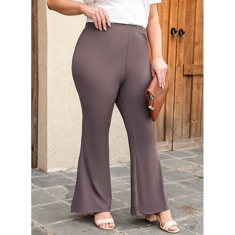 ZKESS Yoga Pants Plus Size for Women Flare Buttery Soft High Waist Comfy  Bell Bottom Pants Bootcut Leggings 4X Purple