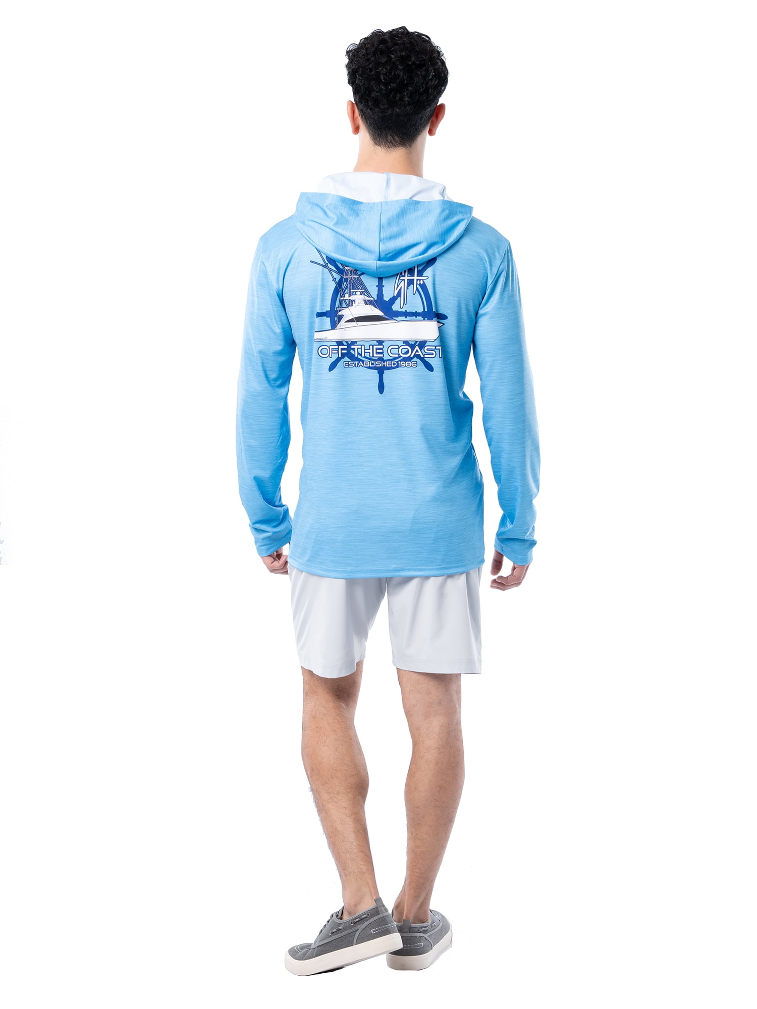 GH BY GUY HARVEY Men's Long Sleeve Performance Fishing Graphic Hoodie, Bonnie Blue, M