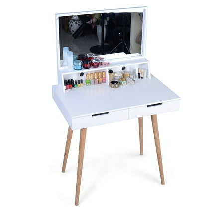 - Organizedlife Vanity Dressing Table Dressing Mirror with 2 Makeups Drawers,White