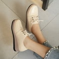 thumbnail image 5 of Domuza Women's Platform Oxford Shoes Classic Chunky Patent Leather PU Square Toe Wedges Casual Lace Up Sneakers for summer White 7（EU-38）, 5 of 6