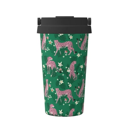 

Matuu Tropical Leopard for Insulated Coffee Mug Reusable Travel Coffee Cup Spill Proof 16oz Stainless Steel Coffee Cups for Hot/Ice Coffee Tea
