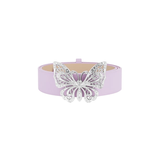 Cinturones de moda para mujeres INSPIRE CHIC, cinturón versátil con hebilla de mariposa de strass para jeans y vestidos 106x3.2cm/41.7x1.3" púrpura