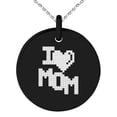 thumbnail image 1 of Black Stainless Steel Pixel I Heart Mom Small Medallion Circle Charm Pendant Necklace, 1 of 1