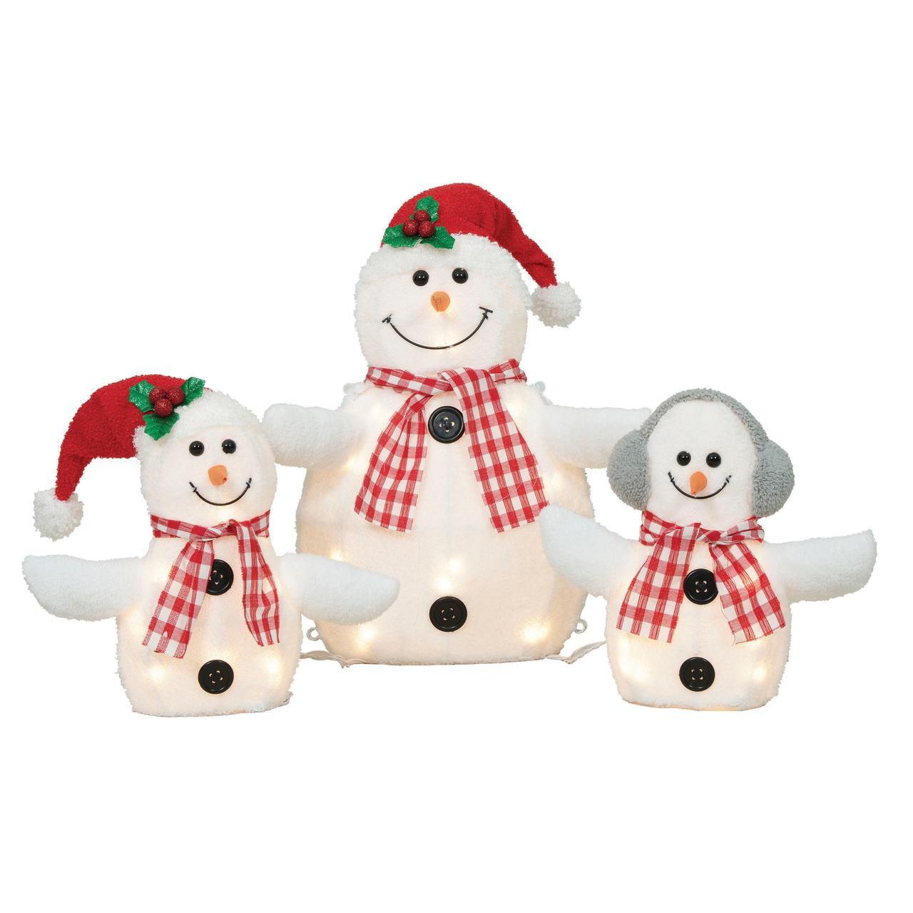 Holiday Time Light-up Outdoor 3-Piece Snowman Family Decoration Set with 35 Clear Incandescent Lights