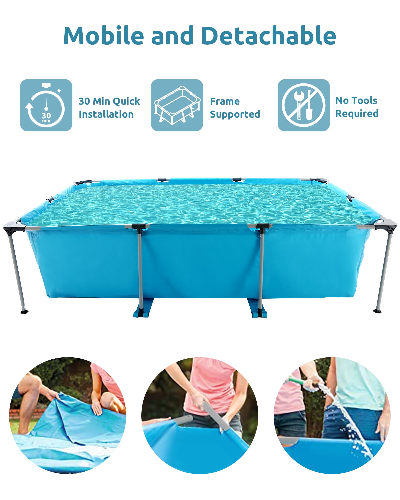 GASKY 10FT Swimming Pools All-Season Versatility Above Ground Swimming Pool 1010 Gallons for Pets Adults Family Teenagers Blue Just Pool