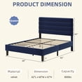 thumbnail image 3 of 4 EVER WINNER Queen Size Platform Bed Frame, Horizontal Stitched Blue Velvet Upholstered Headboard, Solid Wooden Slat Support, Noise-Free, No Box Spring Needed, 3 of 9
