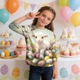 thumbnail image 6 of PWPSG Happy Easter Day Shirt for Kid 3D Graphic T Shirts Cute Easter Eggs & Bunny Rabbit Prints Tops 3/4 Sleeve Crewneck Blouses Spring Fall Outfits for Girl Multicolor 11 Years, 6 of 9