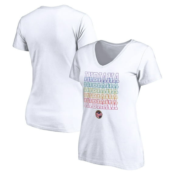 Women's White Indiana Fever Wordmark Pride V-Neck T-Shirt