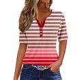 thumbnail image 2 of Fiudx Camisas de Mujer Camiseta Casual de Moda para Mujer Blusas Estampadas a Rayas Degradadas Top con Botones y Cuello En V, 2 of 5