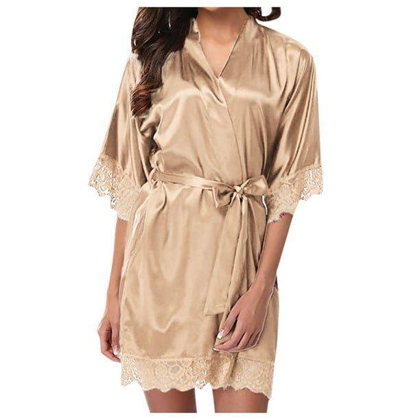 Gibobby Conjunto de lencería Traje Ropa de dormir sexy Ropa de dormir Lencería Pijamas Dama Mujer Encaje Satén Íntimos(Beige, G)