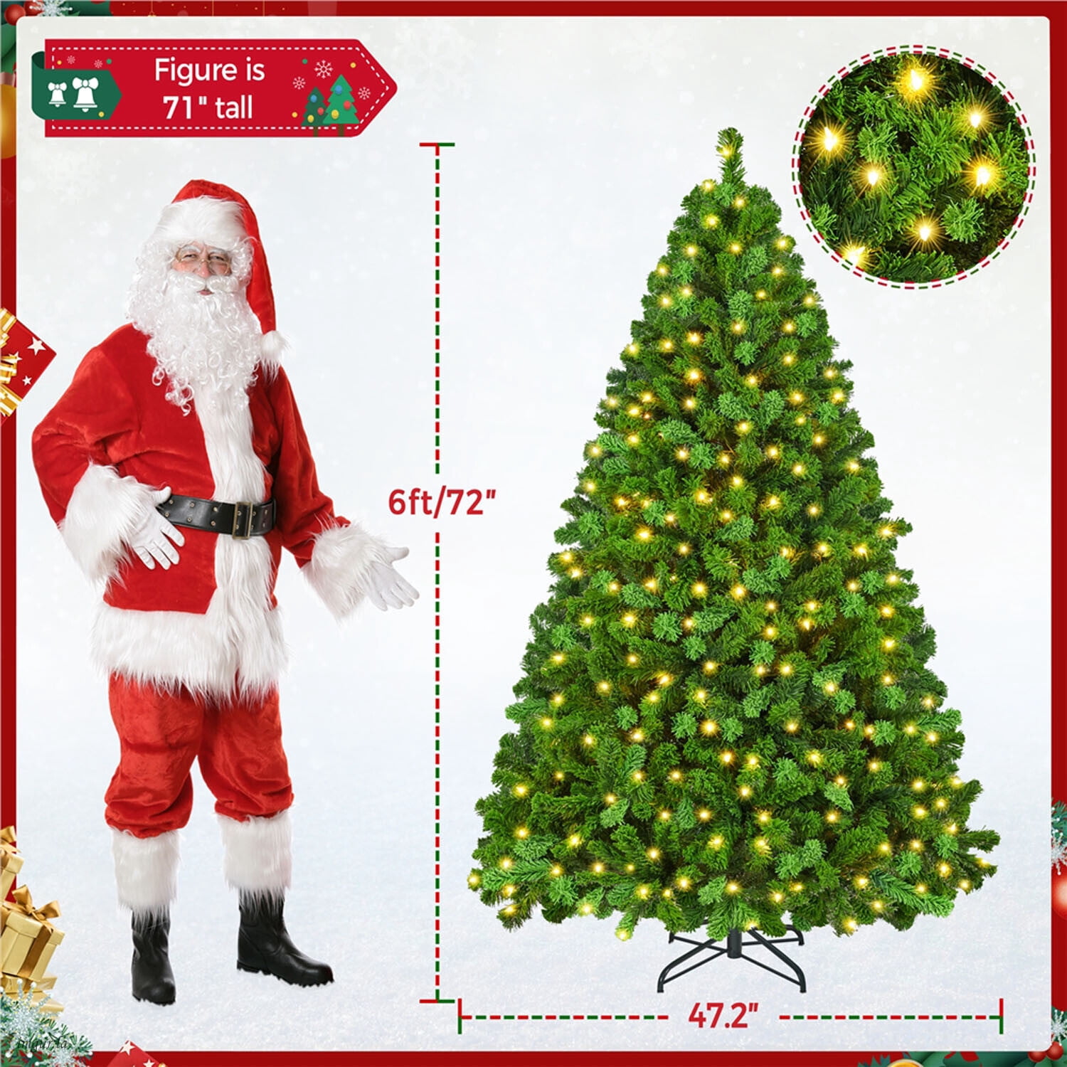 Alden Design 6FT Pre-lit Artificial Christmas Tree Flocked Christmas Tree with Foldable Stand and LED Warm Lights,Pure Green