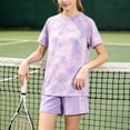 thumbnail image 4 of ITSAME Girls Athletic Outfits 2-Piece Quick-Dry Tie-Dye Print T-Shirt and Shorts Summer Outdoor Sport Set Purple Size 11, 4 of 5