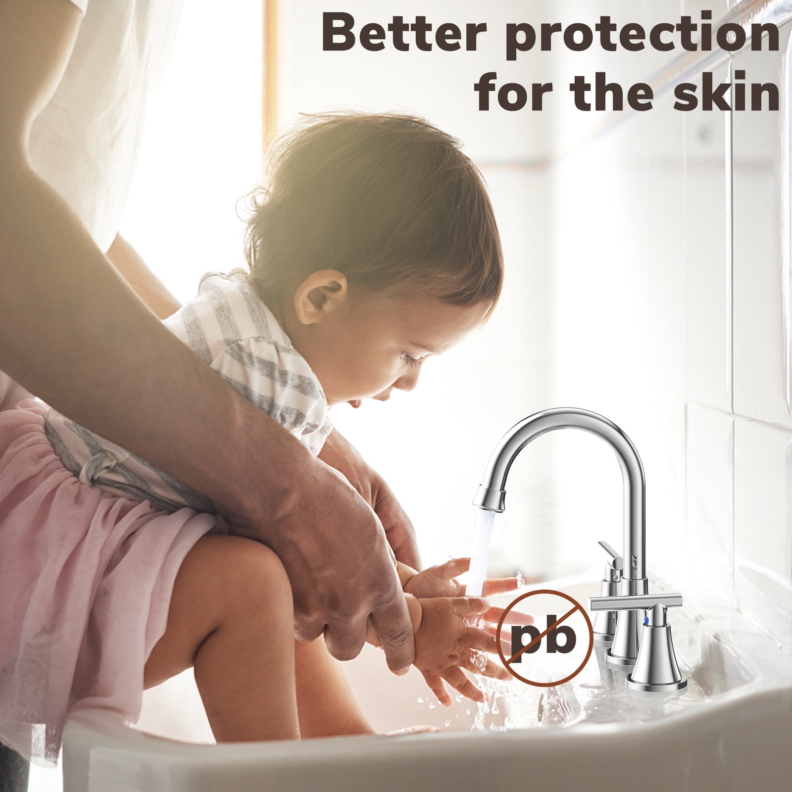 KINGTACK Bathroom Faucet for Sink 3 Hole, Chrome Bathroom Faucets with Pop-up Drain and Supply Lines, 2 Pack