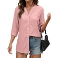 thumbnail image 3 of Fantaslook Womens 3/4 Sleeve Button Down Shirts V Neck Roll Up Sleeve Tops Cotton Linen Casual Summer Blouses Shirts, 3 of 10