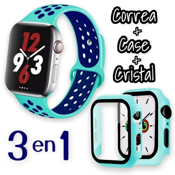 Correas para Apple Watch compatible con 38mm / 40mm + Case protector de pantalla con Cristal Templado. Estilo Sport, ideal para hacer ejercicio. Mamá Pulpo Sport con case