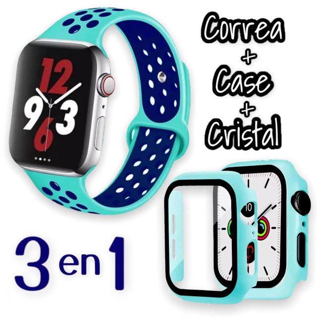 Correas para Apple Watch compatible con 38mm / 40mm + Case protector de pantalla con Cristal Templado. Estilo Sport, ideal para hacer ejercicio. Mamá Pulpo Sport con case