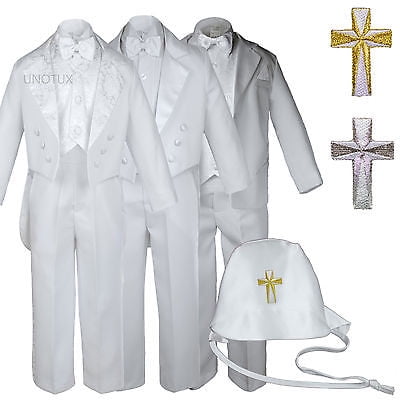 

New Baby Toddler Boys Easter Christening Baptism Tuxedo Suits w/ White Cross Hat