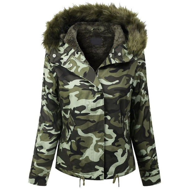 camo fur lined coat