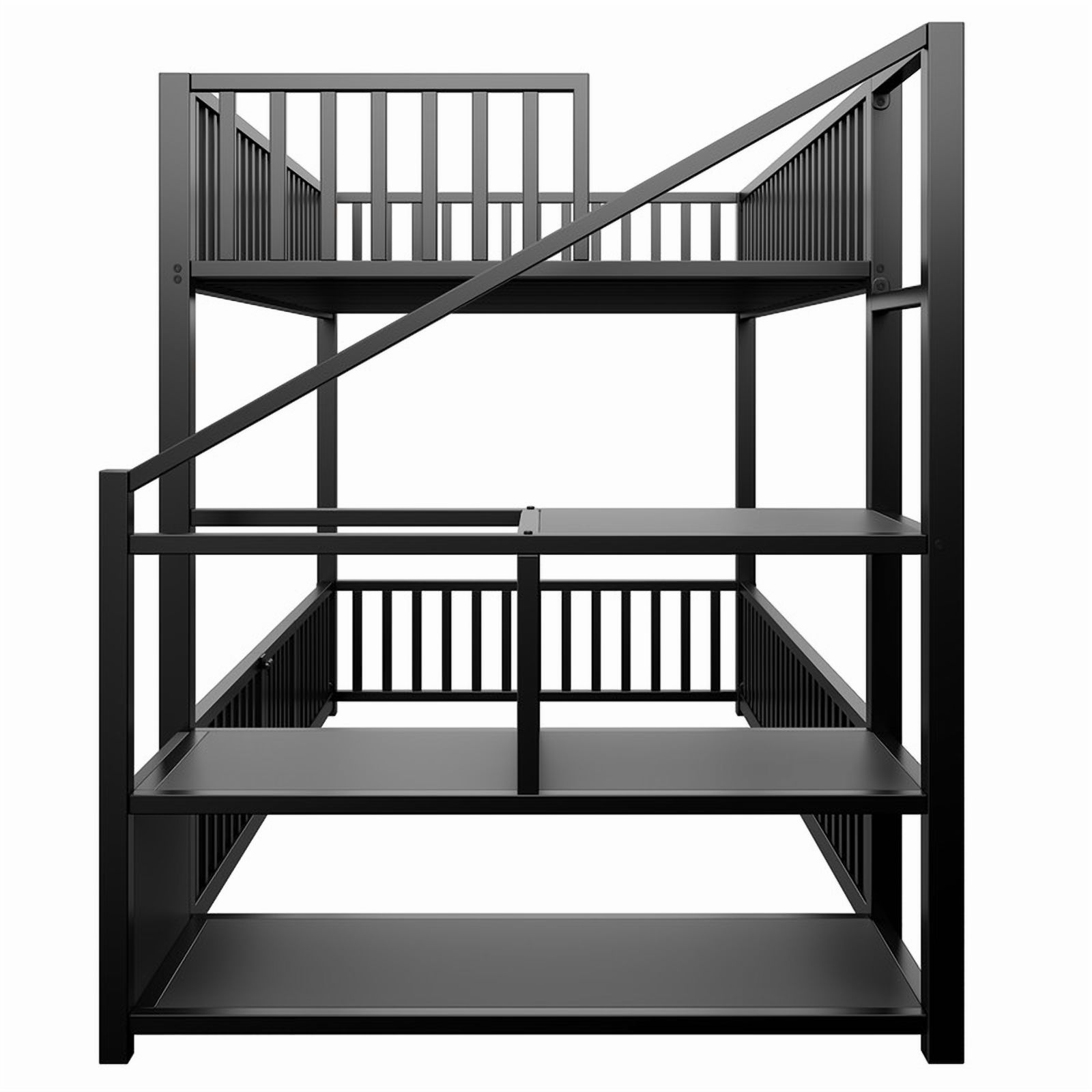 Twin Size Versatile Loft Bed with No Slat Floor Bed & Safety Guardrails, Kids Storage Bunk Bed Frame with Stair