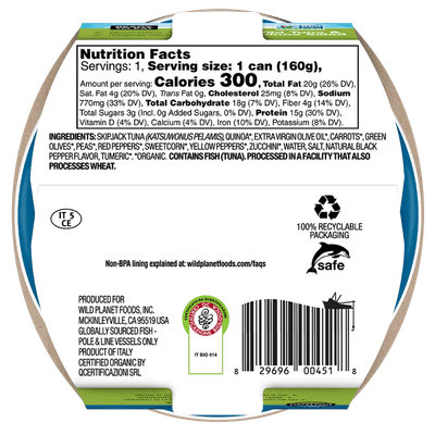 (Pack Of 9) Wild Planet Tuna Wild Quinoa Salad 5.6 Oz