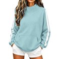 thumbnail image 2 of Mock Neck Sweatshirt Women Fall Fashion Oversized Turtleneck Pullover Side Stripes Long Sleeve Casual Sweatshirts Light Green L, 2 of 7