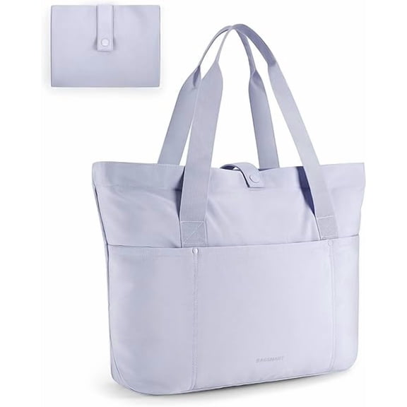 RKXQT Tote Bag for Women, Foldable Tote Bag With Zipper Large Shoulder Bag Top Handle Handbag for Travel, Work Haze Blue-16.5''l X 6''wx 14''h