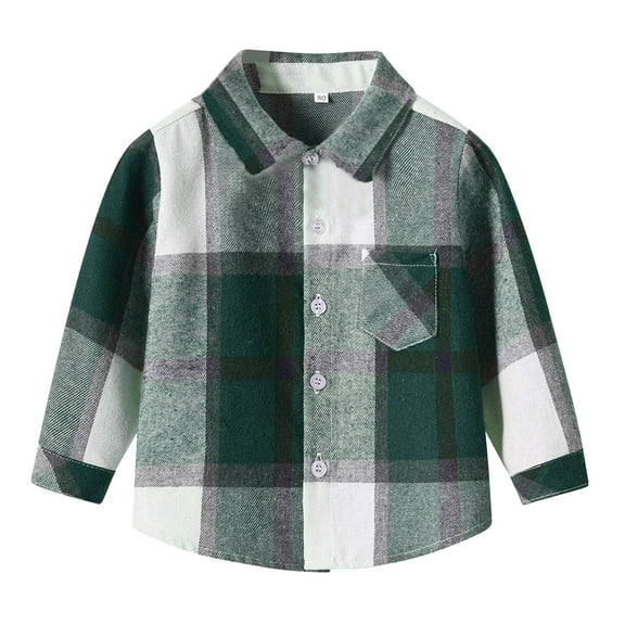 Staki Kids Button up Shirts for Boys Boys Shirt Long Sleeve Button Down Shirts Fall Casual Vintage Fashion Shirt for Kids(Green,12-18 Months)