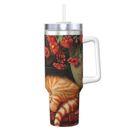 

Ocsxa Sleeping Cat Flowers Print 40oz Stainless Steel Vacuum Insulated Tumbler Car Cup Coffee Mug with Spillproof Lid Keep Your Drink Hot or Cold on the Go